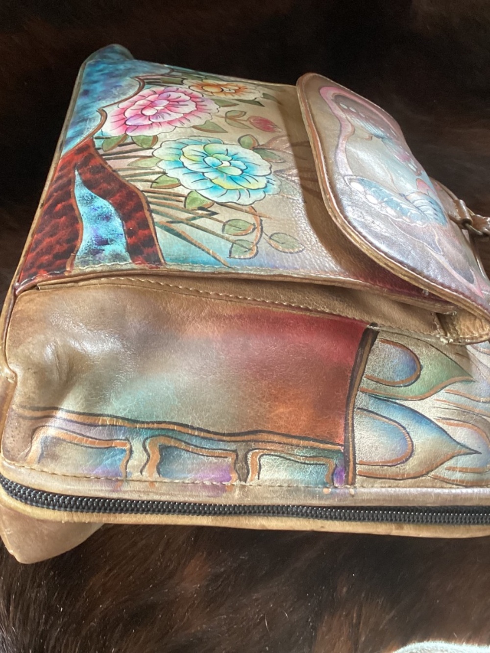Beautiful Anuschka Butterfly Flower Design Leather Top Handle Carry Handbag🦋🦋 - Picture 8 of 13